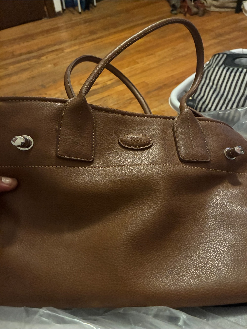 Tod's Tan Pebbled Leather Tote with Top Handles
